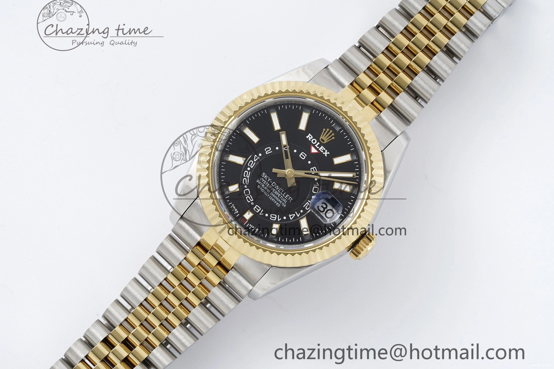 0502 Skydweller SS YG Noob Best Edition Black Dial on SS YG Jubilee Bracelet A23J Efficient 2122